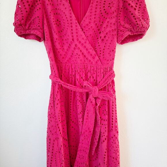 Badgley Mischka Red Eyelet Midi Dress Sz 6 - Picture 5 of 9